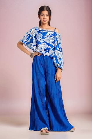 Floral Print Blue Top & Palazzo Set 