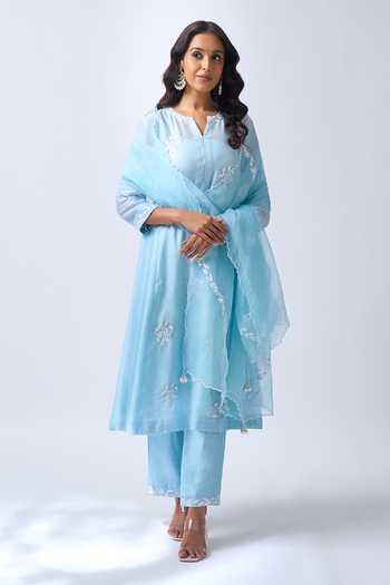 House Of Pink Powder Blue Embroidered Kurta Set 