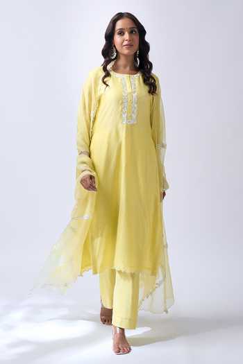 House Of Pink Baby Yellow Embroidered Kurta Pant Set 