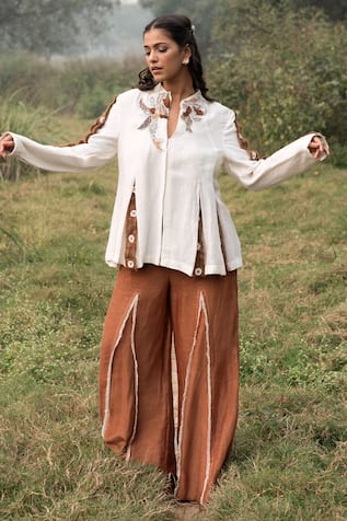 Kushani Ivory Jacket & Mocha Brown Trouser Set 