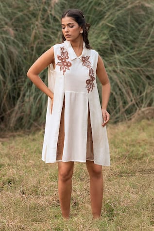 Kushani Ivory Floral Embroidered Dress 