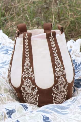 Kushani Floral Embroidered Bucket Handbag 