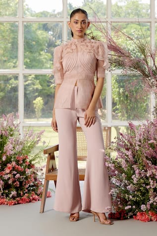 Parul And Preyanka Frill & Pintucks Peach Co-ord Set 