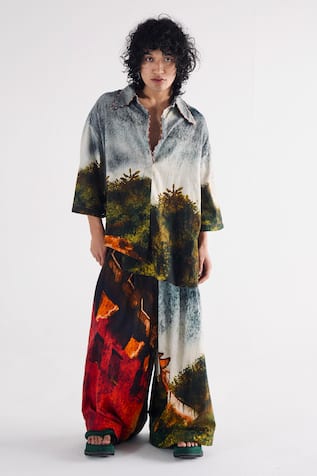 Til Handpainted Cotton Pleat Shirt & Trouser Set 