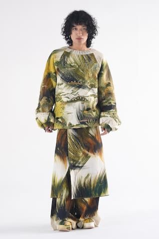 Til Quilted Hand-Embroidered Green Cardigan 