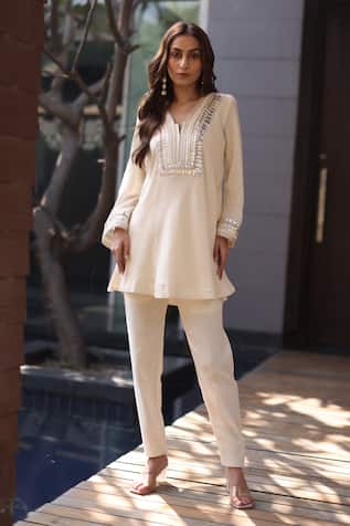 Nazar By Indu Ivory Designer Tunic & Tapered Pant Set 