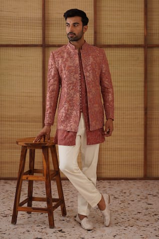 Arjan Dugal Beads Banarasi Bandhgala Set 