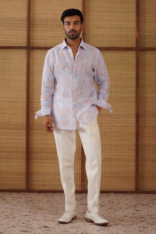 Arjan Dugal Floral Printed Linen Shirt Pant Set 