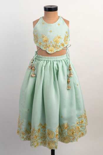 Lil Angels Blue Thread Embroidered Lehenga & Blouse Set 