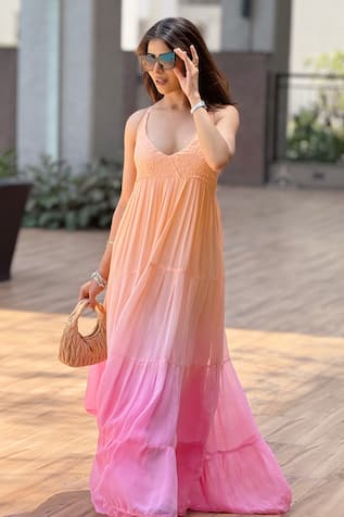 LABEL AISHWARYRIKA Ombre Chikankari Maxi Dress 