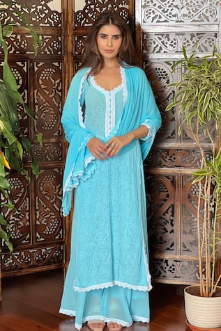 LABEL AISHWARYRIKA Opal Sky Chikankari Lace Kurta Set 