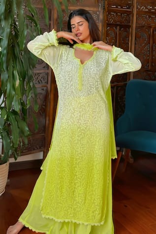 LABEL AISHWARYRIKA Chikankari Lace Kurta Set 