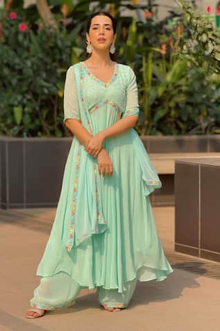 LABEL AISHWARYRIKA Malt Blue Chikankari Anarkali Set 