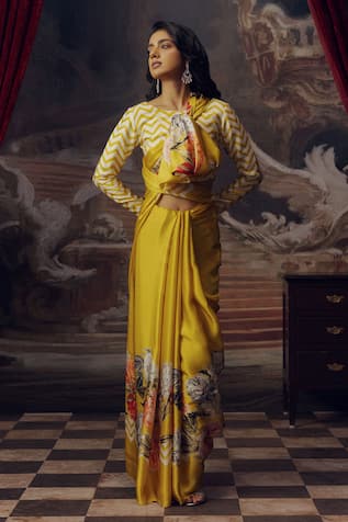 Studio 113 Designer Floral Print Satin Silk Saree 