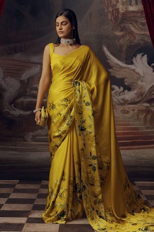 Studio 113 Canary Yellow Designer Satin Silk Saree 