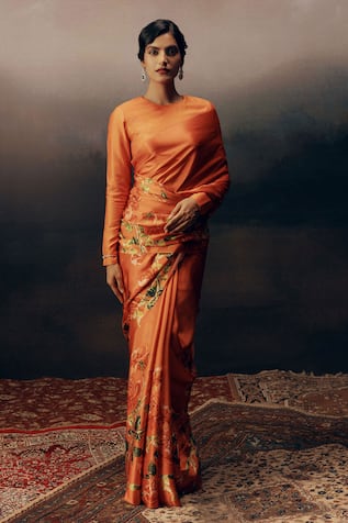 Studio 113 Valencia Orange Satin Silk Designer Saree 
