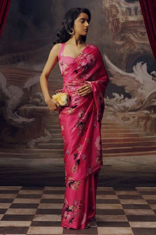 Studio 113 Floral Satin Silk Designer Saree 