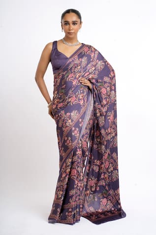 Studio 113 Floral Satin Silk Designer Saree 
