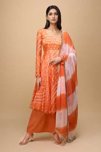Khwaab By Sanjana Lakhani Printed Orange Anarkali Set 