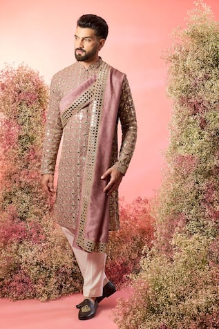 Kasbah Signature Purple Mirror Work Kurta Set 