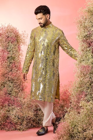 Kasbah Yellow Abstract Sequin Kurta 
