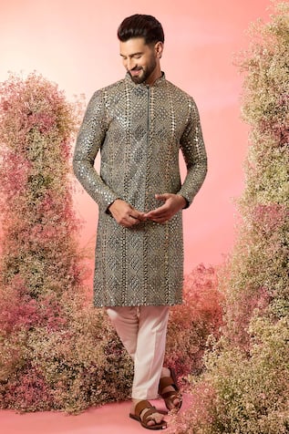 Kasbah Mirror Work Kurta in Bottle Green 
