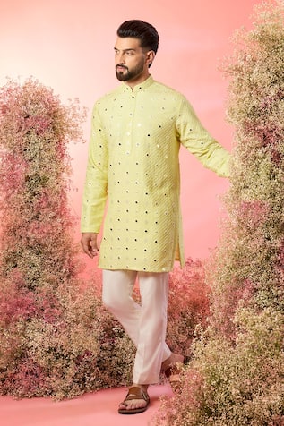 Kasbah Yellow Mirror Work Short Kurta 
