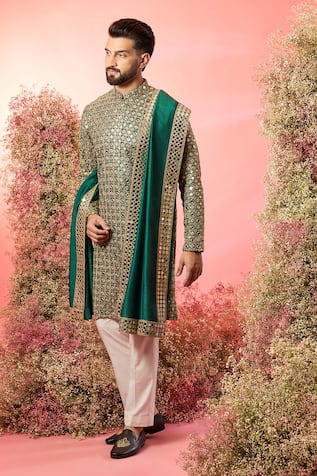 Kasbah Signature Green Mirror Work Kurta Set 