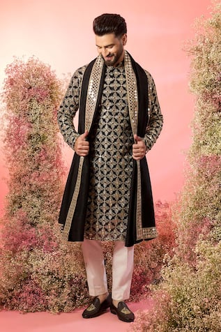 Kasbah Signature Black Mirror Work Kurta Set 