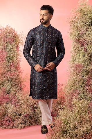 Kasbah Blue Chikankari Kurta with Thread Work 