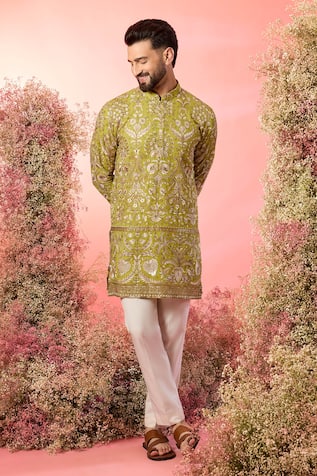 Kasbah Neon Green Chikankari Kurta 