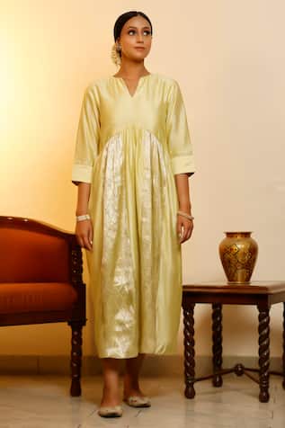 Eeda Lemon Yellow Chiniya Silk Anarkali 