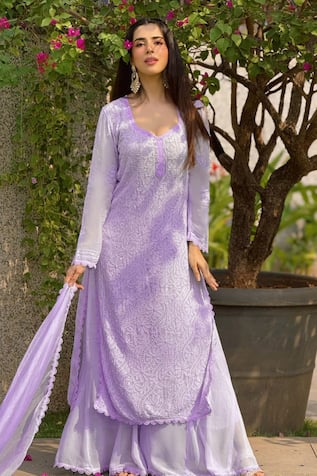 LABEL AISHWARYRIKA Velvet Twilight Chikankari Kurta Set 