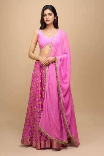 Khwaab By Sanjana Lakhani Embellished Pink Silk Lehenga Set 