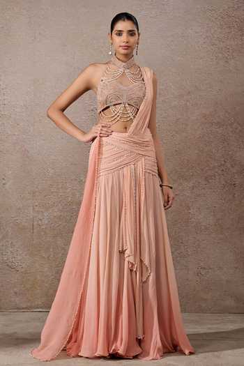 Tarun Tahiliani Ombre Pearl Blouse & Pre-Draped Saree Set 