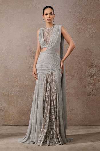 Tarun Tahiliani Signature Embroidered Pre-Draped Saree & Blouse Set 