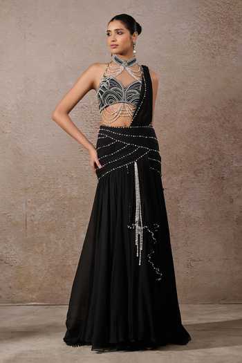 Tarun Tahiliani Ombre Pearl Blouse & Pre-Draped Saree Set 