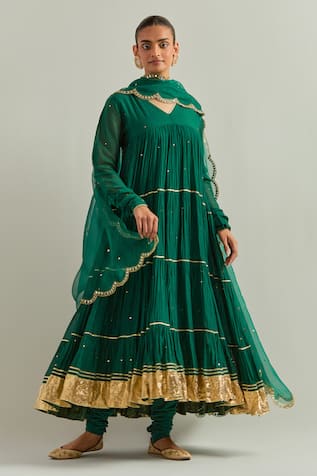Ikshita Choudhary Green Chanderi Anarkali Set 