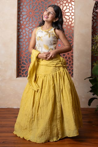 Yellow Crush Tissue Lehenga Set 
