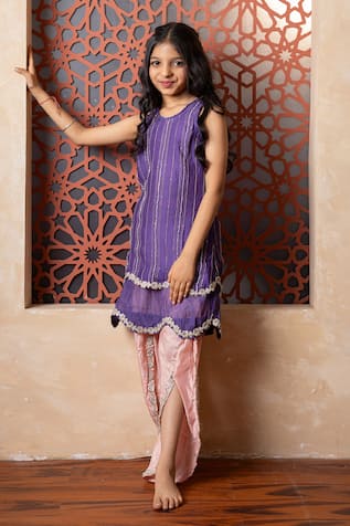 Kirti Agarwal - Pret N Couture Purple & Peach Kurta Tulip Pant Set 