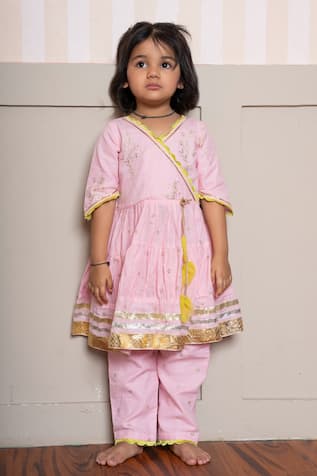 Kirti Agarwal - Pret N Couture Pink Chanderi Cotton Angrakha Kurta Set 