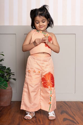 Kirti Agarwal - Pret N Couture Gingham Print Top & Wide Legged Pant Set 