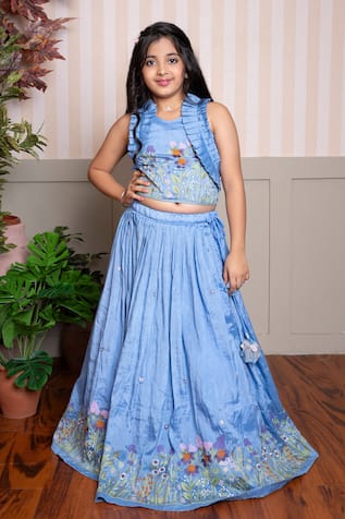 Kirti Agarwal - Pret N Couture Blue Silk Embroidered Lehenga Set 