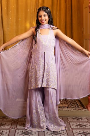 Kirti Agarwal - Pret N Couture Purple Embroidered Kurta Sharara Set 