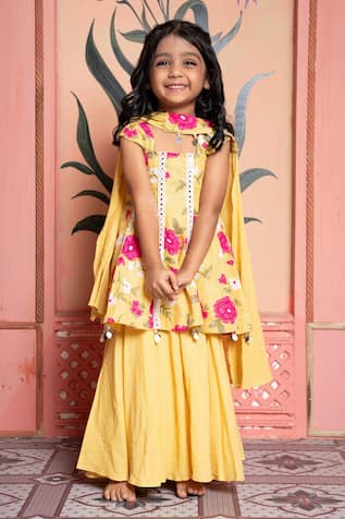 Kirti Agarwal - Pret N Couture Floral Print Yellow Kurta Palazzo Set 