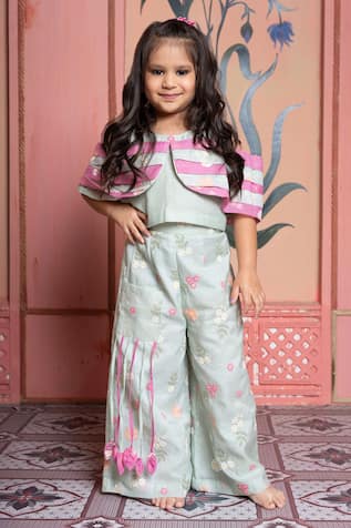 Kirti Agarwal - Pret N Couture Sea Green Chanderi Silk Top & Palazzo Set 