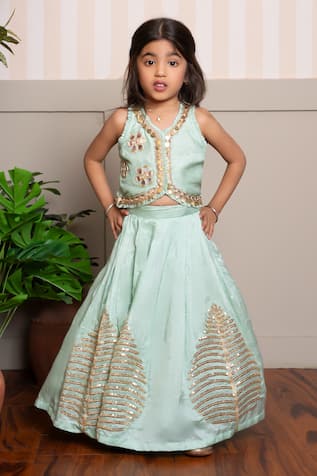 Mint Green Embroidered Lehenga Set 
