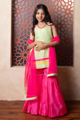 Kirti Agarwal - Pret N Couture Designer Pink & Green Tunic Sharara Set 