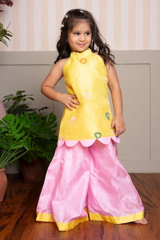 Kirti Agarwal - Pret N Couture Yellow & Pink Tunic Palazzo Set 
