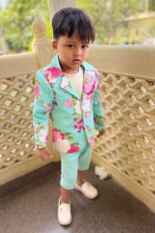 Floral Print Sea Green Blazer & Pant Set 